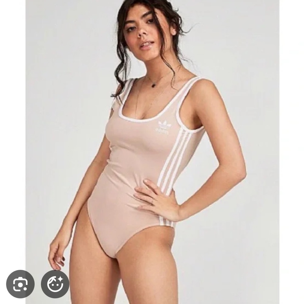 Adidas Women's 3 Stripes Bodysuit Nude Size Small
